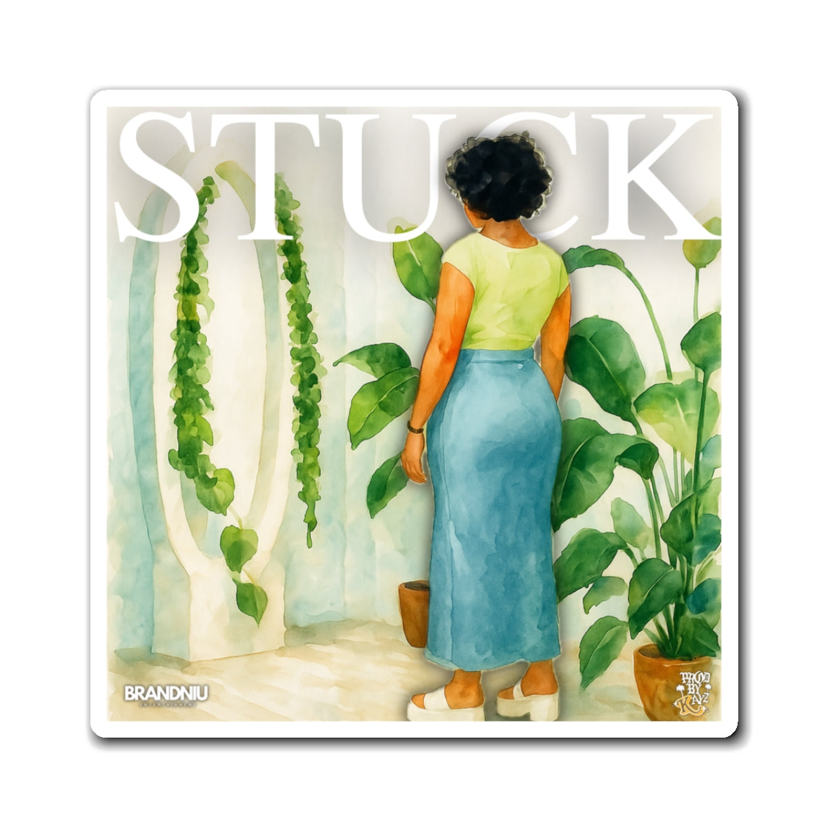 STUCK Plant Lady Magnet — Illustrated Indoor Jungle Refrigerator Magnet
